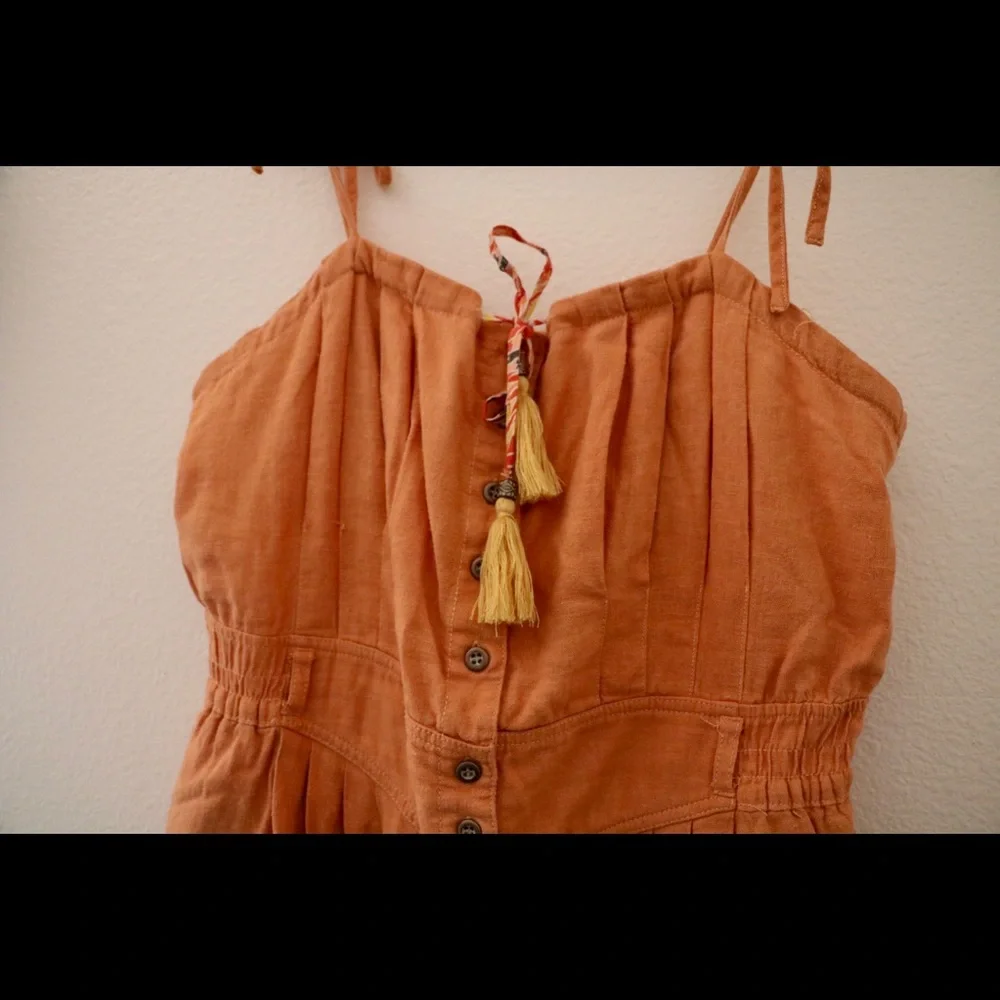 Free People Rust Orange Tie-Shoulder Jumpsuit